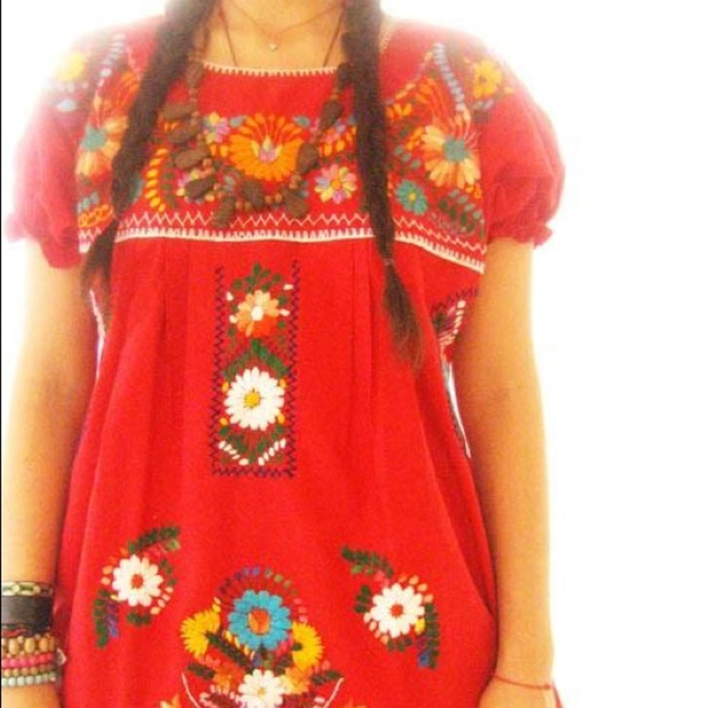 Mexican Dress Floral Embroidered Mexico by Aida